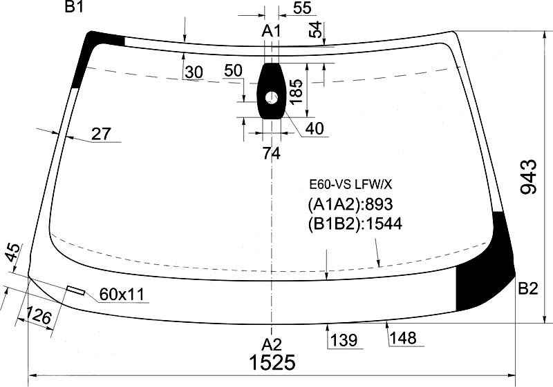 Стекло лобовое в клей BMW 5-SERIES E60 / 61 07-09 4 / 5D <b>XYG E60-VS LFW/X</b> - изображение
