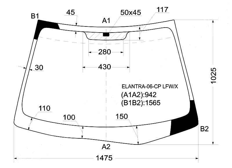 Стекло лобовое в клей HYUNDAI AVANTE / ELANTRA 06-10 <b>XYG ELANTRA-06-CP LFW/X</b> - изображение