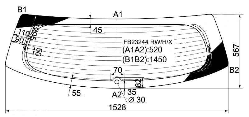 Стекло заднее (крышка багажника) с обогревом ACURA RDX 06- <b>XYG FB23244 RW/H/X</b> - изображение