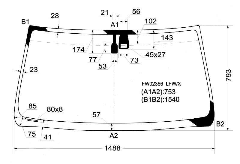 Стекло лобовое в клей TOYOTA LAND CRUISER PRADO 3 / 5D / LEXUS GX470 2002-2009 <b>XYG FW02366 LFW/X</b> - изображение