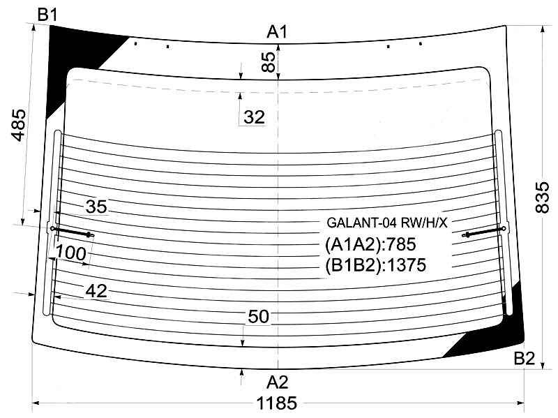 Стекло заднее с обогревом MITSUBISHI GALANT 4D SEDAN 2005- <b>XYG GALANT-04 RW/H/X</b> - изображение