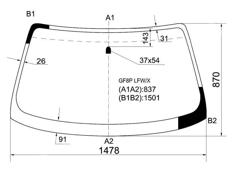Стекло лобовое в клей MAZDA CAPELLA 626 4D SEDAN 5D HBK 97-02 <b>XYG GF8P LFW/X</b> - изображение