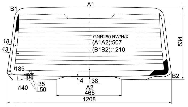 Стекло заднее (крышка багажника) с обогревом TOYOTA 4RUNNER 09- <b>XYG GNR280 RW/H/X</b> - изображение