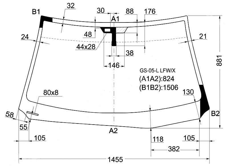 Стекло лобовое в клей LEXUS GS300 / 350 / 430 / 460 05- <b>XYG GS-05-L LFW/X</b> - изображение