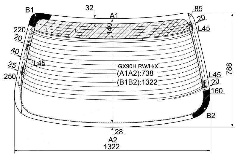 Стекло заднее с обогревом TOYOTA CHASER HARDTOP 92-96 <b>XYG GX90H RW/H/X</b> - изображение