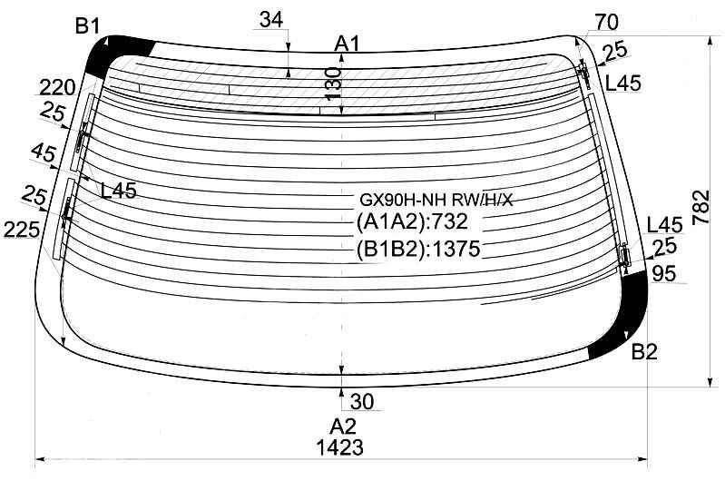 Стекло заднее с обогревом TOYOTA CRESTA 4D SEDAN 1992- б / отв. <b>XYG GX90-NH RW/H/X</b> - изображение