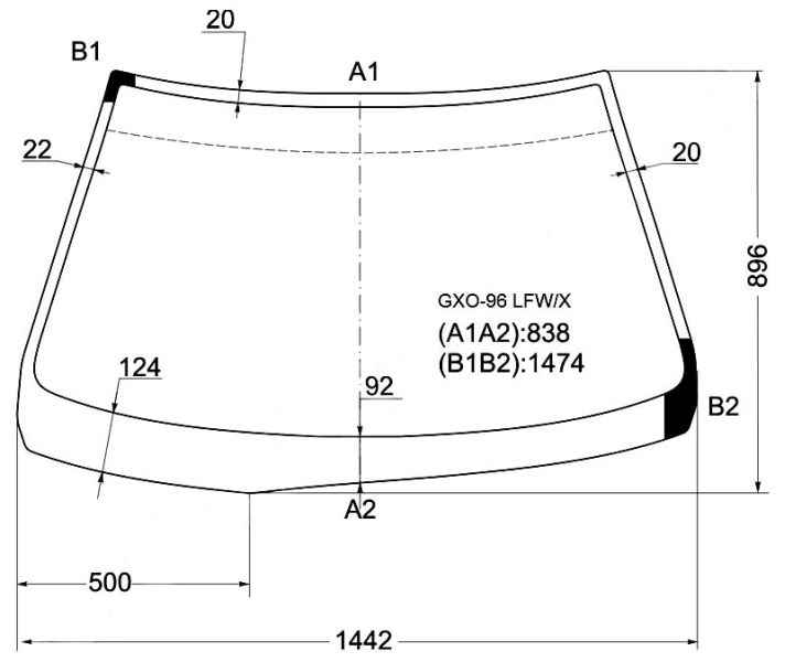 Стекло лобовое в клей TOYOTA CRESTA 4D SEDAN 96- <b>XYG GXO-96 LFW/X</b> - изображение