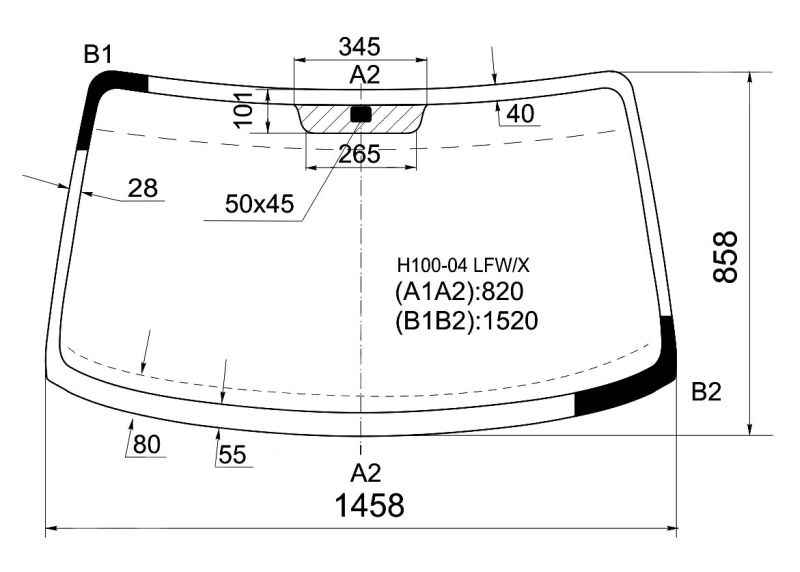 Стекло лобовое в клей HYUNDAI Porter / H100 04- <b>XYG H100-04 LFW/X</b> - изображение