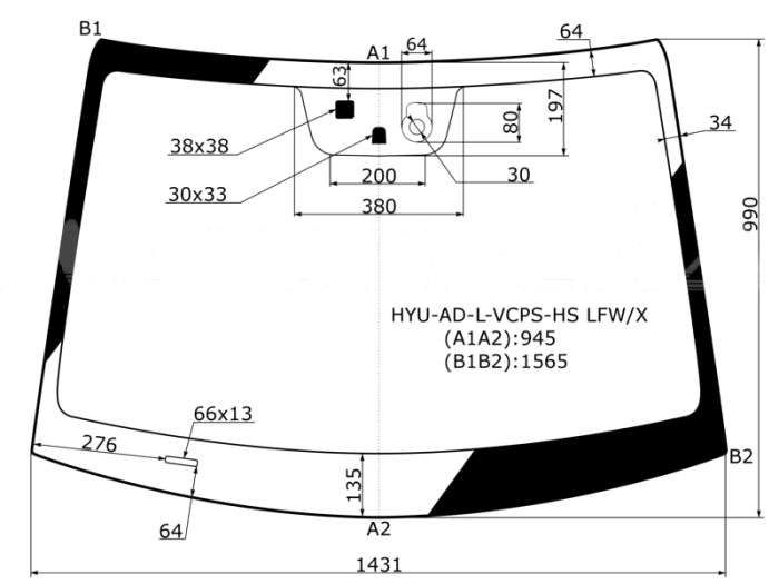 Стекло лобовое +дд +д / запотевания в клей HYUNDAI ELANTRA 16- <b>XYG HYU-AD-L-VCPS-HS LFW/X</b> - изображение