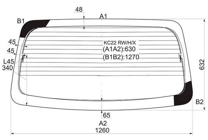 Стекло заднее с обогревом NISSAN VANETTE SK#2 / MAZDA BONGO VAN 99- / MITSUBISHI DELICA VAN 99-11 <b>XYG KC22 RW/H/X</b> - изображение