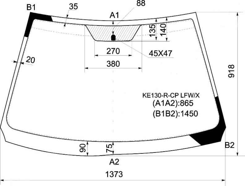 Стекло лобовое в клей TOYOTA COROLLA AXIO 4D / FIELDER WAGON #E14# 06- <b>XYG KE130-R-CP LFW/X</b> - изображение