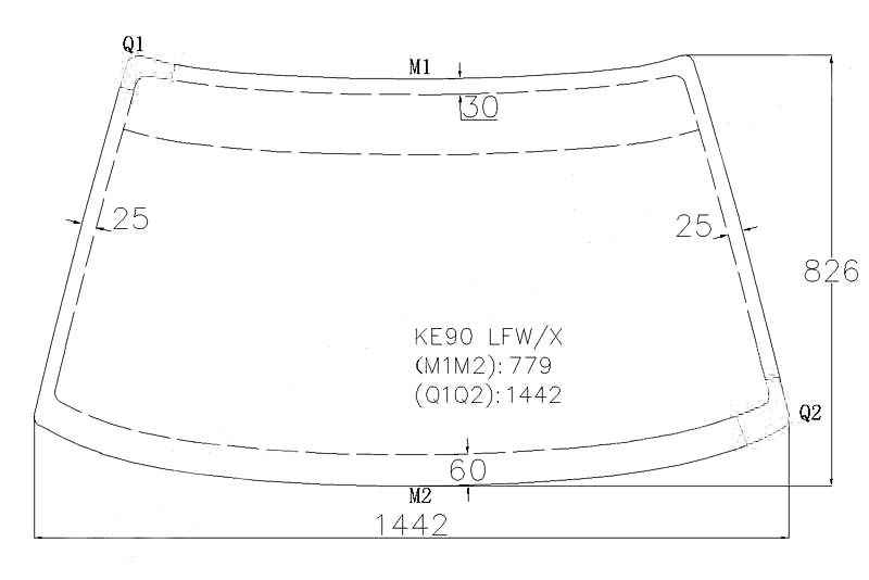 Стекло лобовое в клей TOYOTA COROLLA EE90 4D / 2-BOX / 3D / 5D 87-91 <b>XYG KE90 LFW/X</b> - изображение