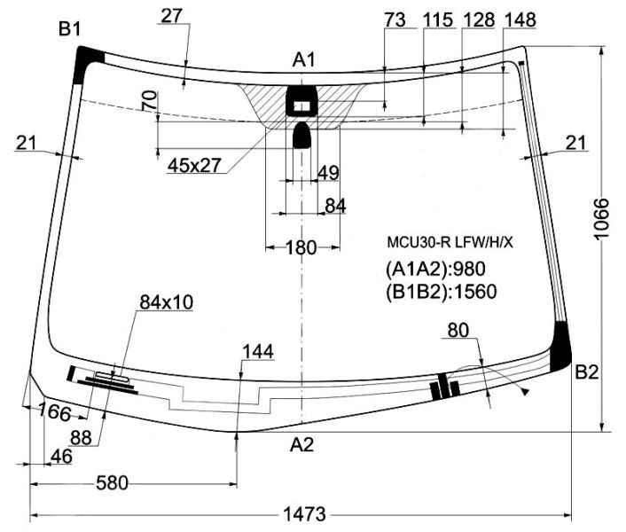 Стекло лобовое с обогревом щеток в клей TOYOTA HARRIER (д,д) #U3# 03- <b>XYG MCU30-R LFW/H/X</b> - изображение
