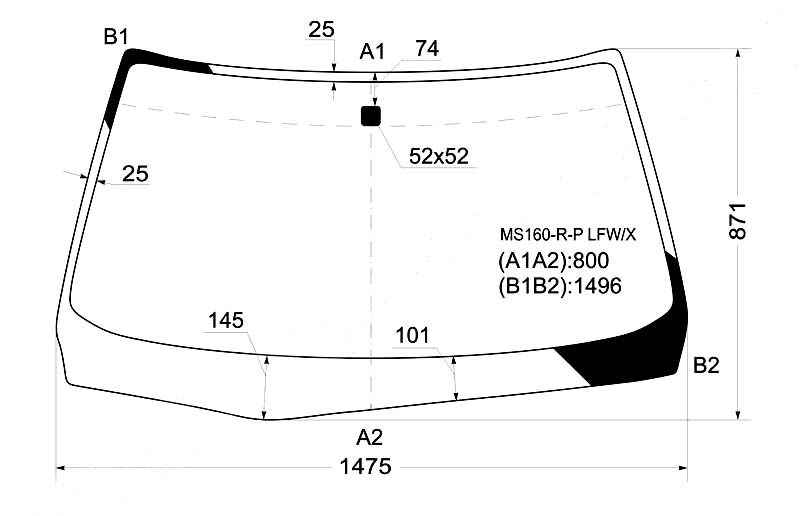 Стекло лобовое в клей TOYOTA CROWN MS170 4D SEDAN 98- <b>XYG MS160-R-P LFW/X</b> - изображение