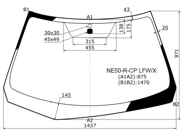 Стекло лобовое в клей TOYOTA COROLLA AXIO / FIELDER 4 / 5D 12- <b>XYG NE50-R-CP LFW/X</b> - изображение