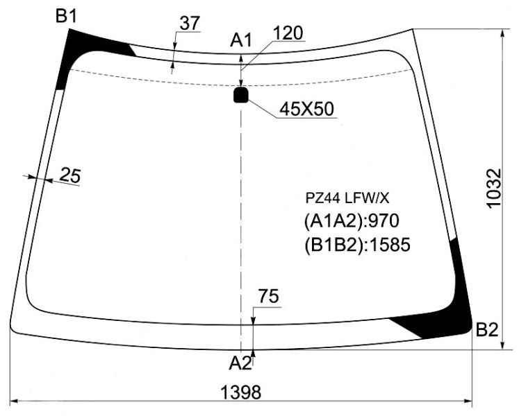 Стекло лобовое в клей MITSUBISHI COLT NEW 5D HB 2002- <b>XYG PZ44 LFW/X</b> - изображение