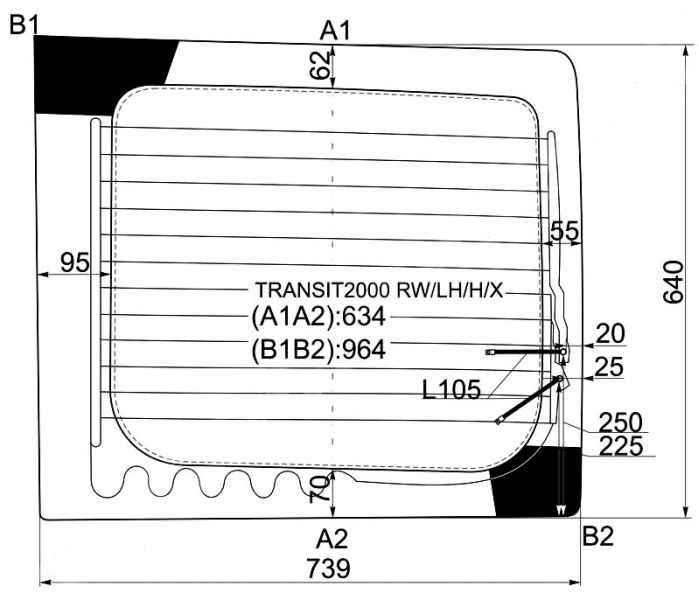 Стекло заднее (распашной двери) левое с обогревом FORD TRANSIT VAN 2000- <b>XYG TRANSIT2000 RW/LH/H/X</b> - изображение