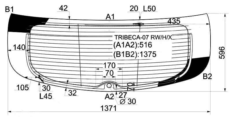 Стекло заднее (Цвет зеленый / Обогрев / Антенна) Subaru B9 Tribeca 04-07 <b>XYG TRIBECA-07 RW/H/X</b> - изображение
