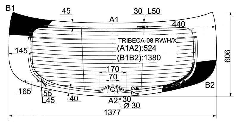 Стекло заднее (крышка багажника) с обогревом в клей SUBARU TRIBECA 08-14 <b>XYG TRIBECA-08 RW/H/X</b> - изображение