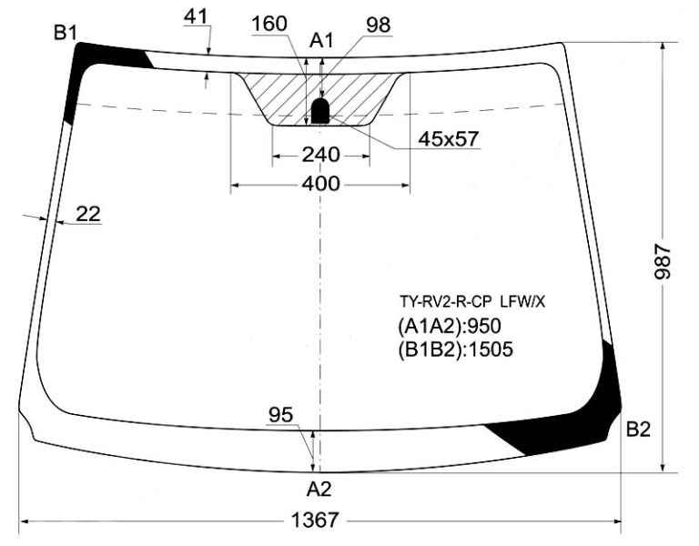Стекло лобовое в клей TOYOTA WISH 09- <b>XYG TY-RV2-R-CP LFW/X</b> - изображение