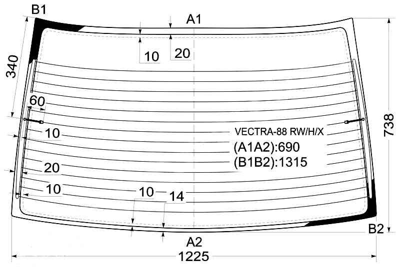 Стекло заднее с обогревом OPEL VECTRA 4D SEDAN 88- <b>XYG VECTRA-88 RW/H/X</b> - изображение