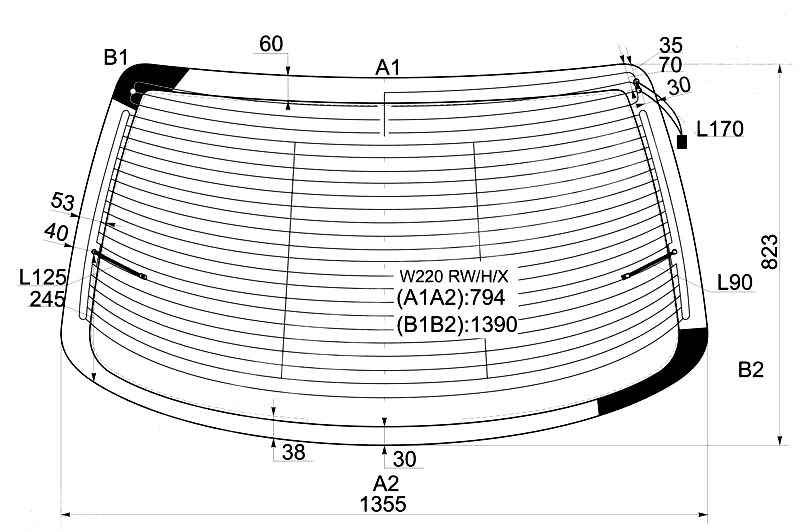 Стекло заднее с обогревом MERCEDES-BENZ S-CLASS W220 98-05 <b>XYG W220 RW/H/X</b> - изображение