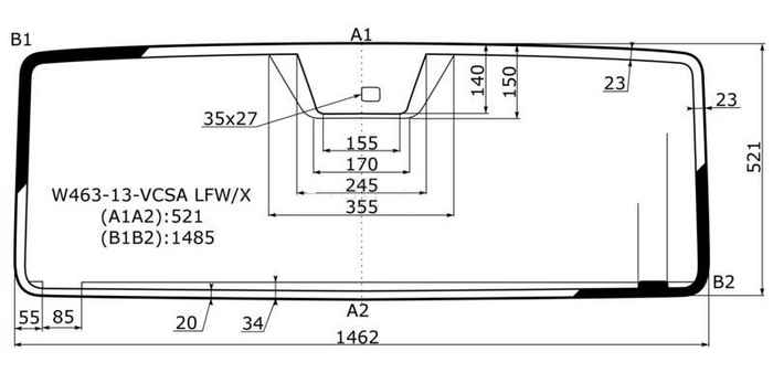 Стекло лобовое +дд +антенна в резинку MERCEDES-BENZ G-CLASS W463 12- <b>XYG W463-13-VCSA LFW/X</b> - изображение