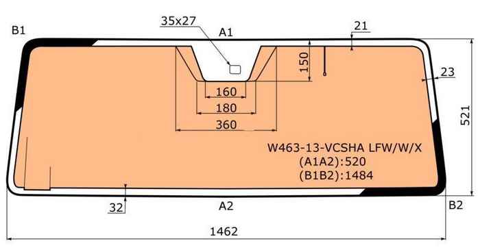 Стекло лобовое с полным обогревом +дд +антенна в резинку MERCEDES-BENZ G-CLASS W463 12- <b>XYG W463-13-VCSHA LFW/W/X</b> - изображение