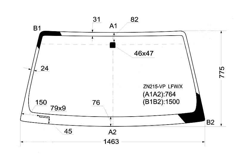 Стекло лобовое в клей TOYOTA HILUX PICK-UP CAB 2004- / FORTUNER <b>XYG ZN215-VP LFW/X</b> - изображение