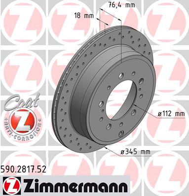 Диск тоPмозной <b>ZIMMERMANN 590281752</b> - изображение