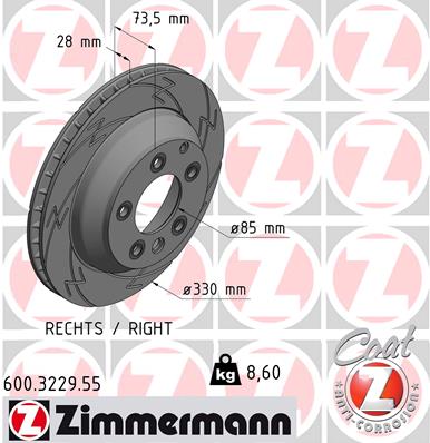 Диск тормозной <b>ZIMMERMANN 600.3229.55</b> - изображение Диск тормозной <b>ZIMMERMANN 600.3229.55</b> - изображение