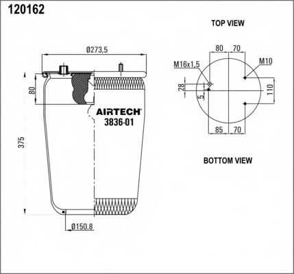 Кожух пневматической рессоры AIRTECH 120162 / 3836-01 P - изображение 1