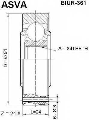 Шрус внутренний задний 24x94 12 <b>ASVA BIUR361</b> - изображение