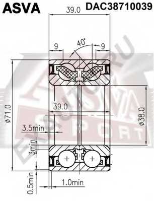 Подшипник ступичный передний 12 <b>ASVA DAC38710039</b> - изображение