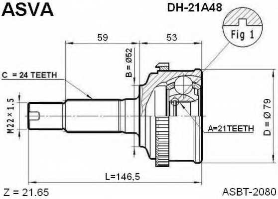 Шрус наружный 21x52x24 DH21A48 <b>ASVA DH-21A48</b> - изображение