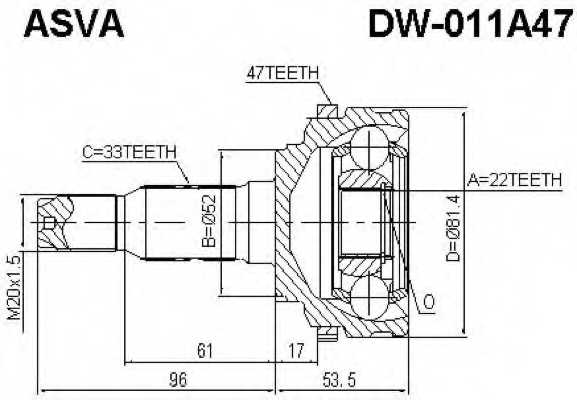 Шрус внешний | прав/лев | <b>ASVA DW-011A47</b> - изображение Шрус внешний | прав/лев | <b>ASVA DW-011A47</b> - изображение