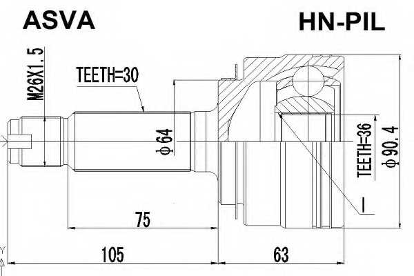 Шрус наружный 36x64x30 (10216022040213000214610, китай) 12 <b>ASVA HNPIL</b> - изображение