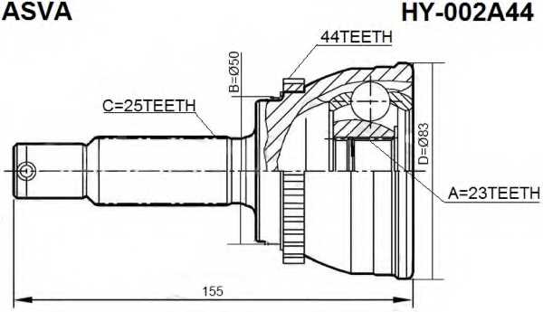 Шрус наружный 23x50x25 [12] HY002A44 <b>ASVA HY-002A44</b> - изображение
