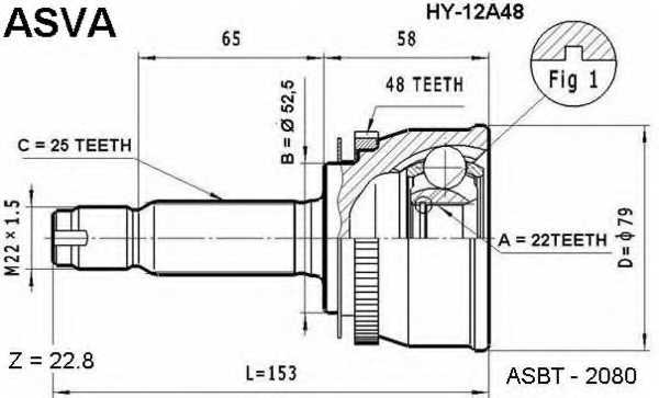 Шрус наружний 22x52.5x25 (GETZ) [12] <b>ASVA HY12A48</b> - изображение