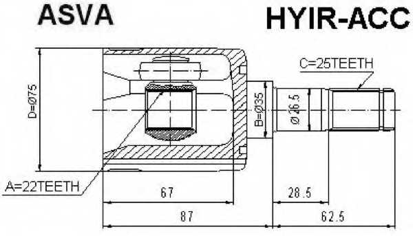 Шрус внутренний правый 22x35x25 12 <b>ASVA HYIRACC</b> - изображение