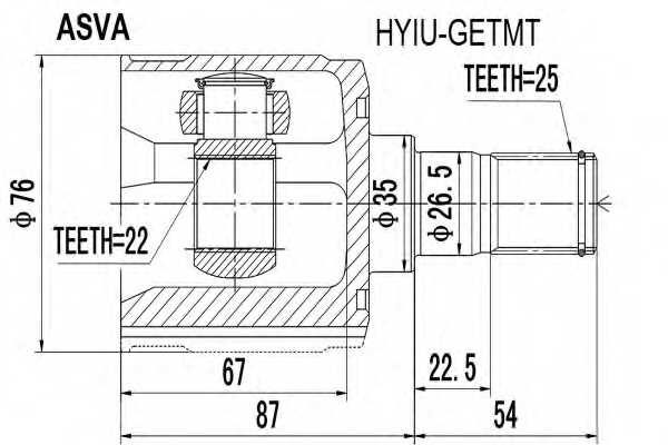Шрус внутренний 22x35x25 <b>ASVA HYIUGETMT</b> - изображение