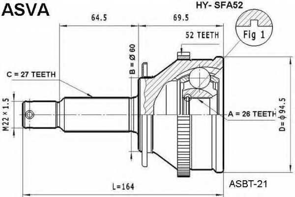 Шрус наружный 26x60x27 [12] HYSFA52 <b>ASVA HY-SFA52</b> - изображение