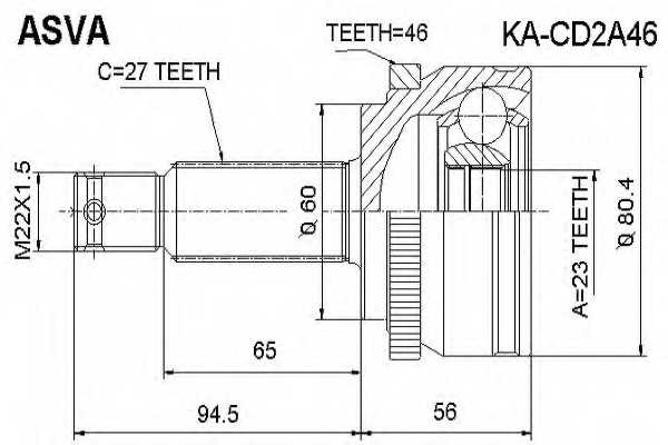 Шрус наружный 23x60x27 12 <b>ASVA KACD2A46</b> - изображение
