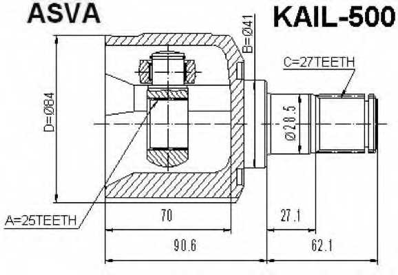 Шрус внутренний левый HYUNDAI TUCSON 2004- 12 <b>ASVA KAIL500</b> - изображение