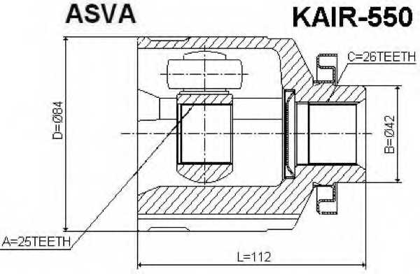 Шрус внутренний правый 25x42x26 12 <b>ASVA KAIR550</b> - изображение
