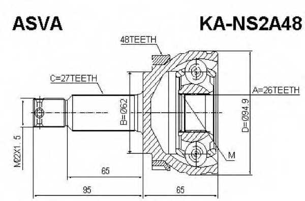 Шрус наружный 26x62x27 [12] KANS2A48 <b>ASVA KA-NS2A48</b> - изображение