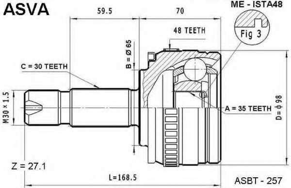 Шрус наружный 35X65X30 12 <b>ASVA MEISTA48</b> - изображение
