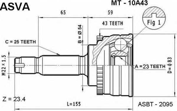 Шрус внешний <b>ASVA MT-10A43</b> - изображение Шрус внешний <b>ASVA MT-10A43</b> - изображение