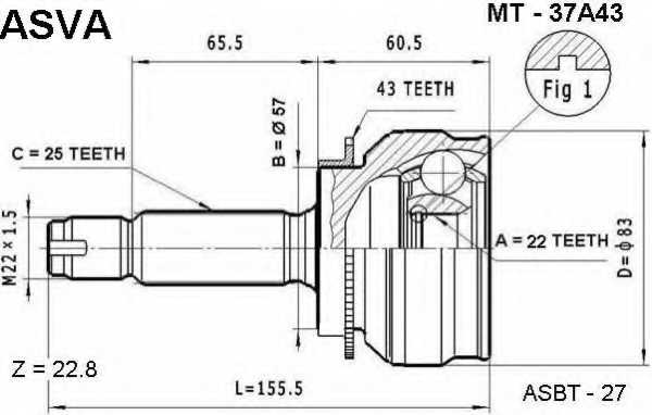 Шрус наружний 22X57X25 LANCER CEDIA CS2A,MIRAGE D' MT37A43 <b>ASVA MT-37A43</b> - изображение Шрус наружний 22X57X25 LANCER CEDIA CS2A,MIRAGE D' MT37A43 <b>ASVA MT-37A43</b> - изображение