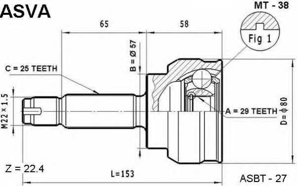 Шрус внешний <b>ASVA MT-38</b> - изображение Шрус внешний <b>ASVA MT-38</b> - изображение